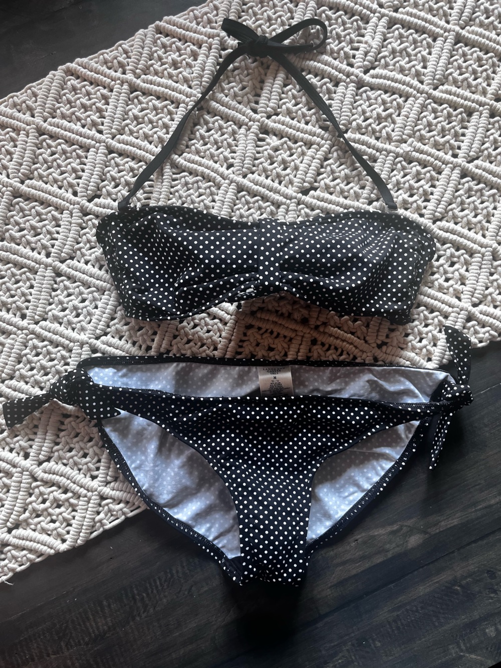 LANDS' END New Black & White Polka Dot Bikini set Size M NWOT